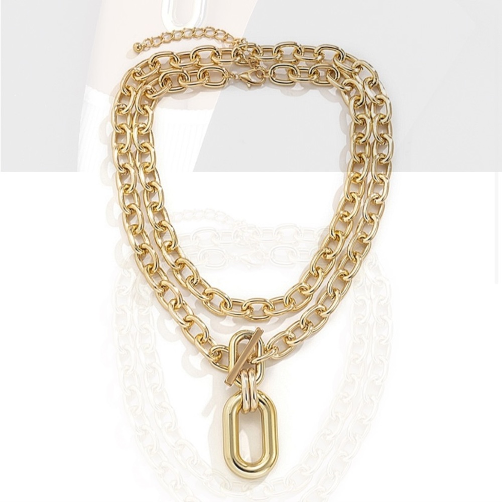 Oversized Gold Chunky Statement Toggle Necklace - image 3